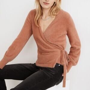 Madewell Balloon-Sleeve Wrap Sweater Burnished Blush Size Medium